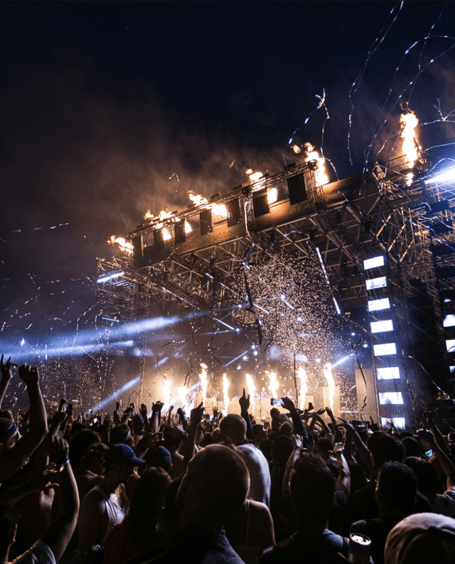 Festival crowd with fireworks